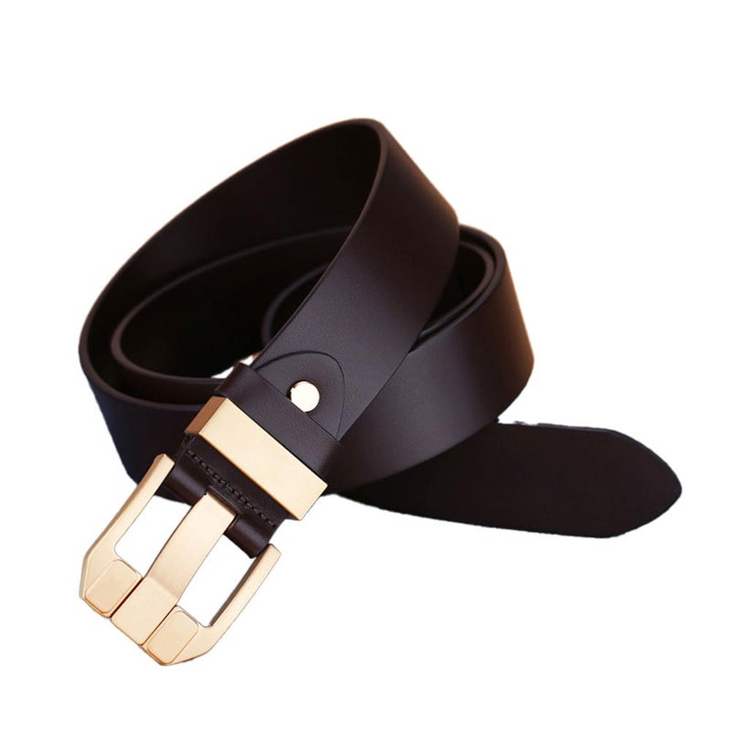 Men’s Leather Belt – Gold Buckle, Brown Strap, 110cm, Reversible, Formal Casual Dress Belt