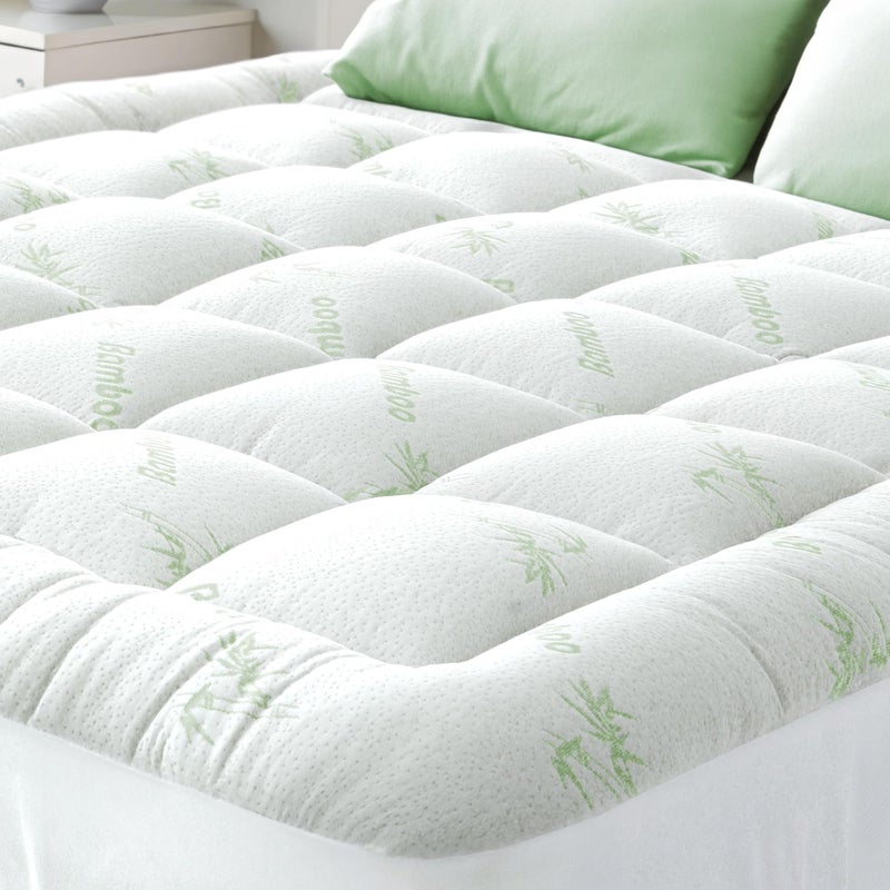 Ultra Soft Queen RV Size Mattress Topper  Viscose Made from Bamboo Pillow Top Mattress Pad for Back Pain Relief  Naturally Cooling for Hot Sleepers Green