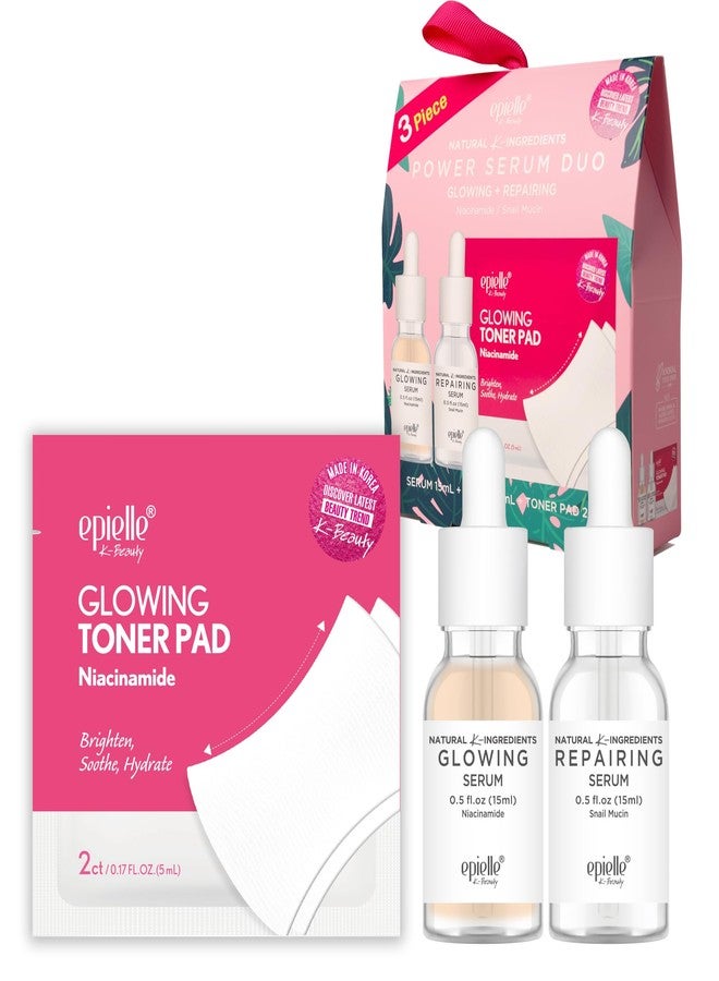 Epielle Power Serum Duo with Glowing Toner Pads, Glowing & Repairing Serums with Niacinamide & Snail Mucin, Skincare Set, Vegan & Cruelty-Free, Korean Skin Care - Image 1