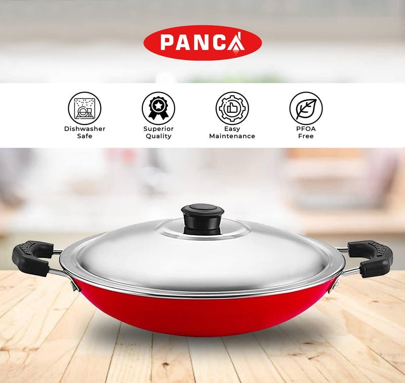 PANCA Non-Stick Deep Appachetty with Lid, 20 cm Black | Scratch-Resistant Appam Kadai for Paniyaram, Uttapam & Frying | Induction & Gas Compatible (Red) - Image 4