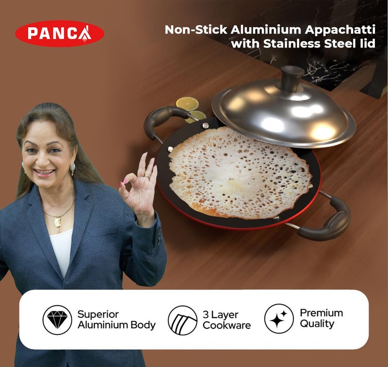PANCA Non-Stick Deep Appachetty with Lid, 20 cm Black | Scratch-Resistant Appam Kadai for Paniyaram, Uttapam & Frying | Induction & Gas Compatible (Red) - Image 2