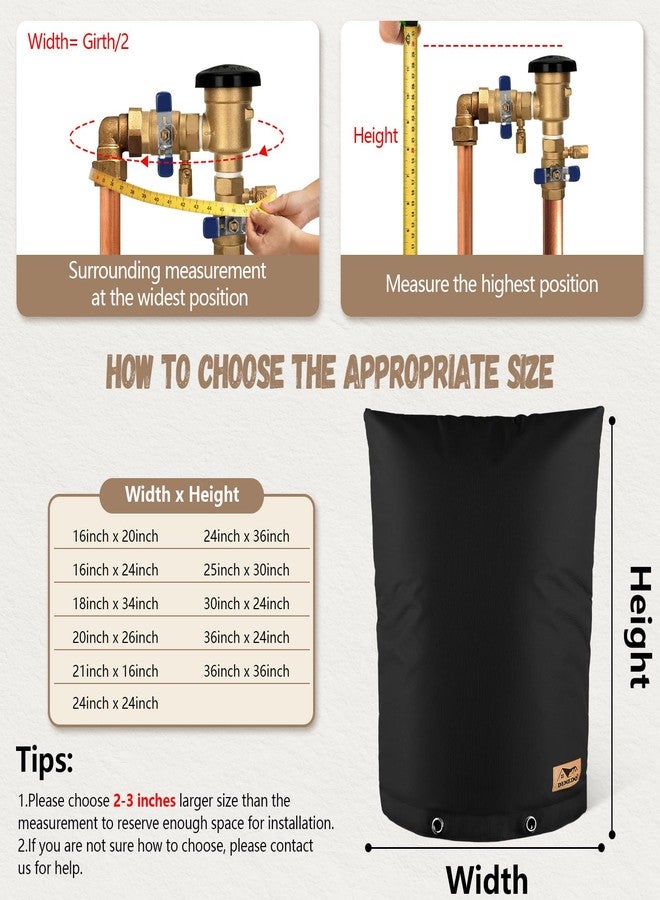 DEMEDO Backflow Preventer Insulation Cover - Water Pipe Insulation Sprinkler Cover for Outside - Insulated Backflow Cover Pouch for Irrigation Back Flow Valve in Winter or Sun Exposure (16"W x 20"H, BLACK) - Image 2