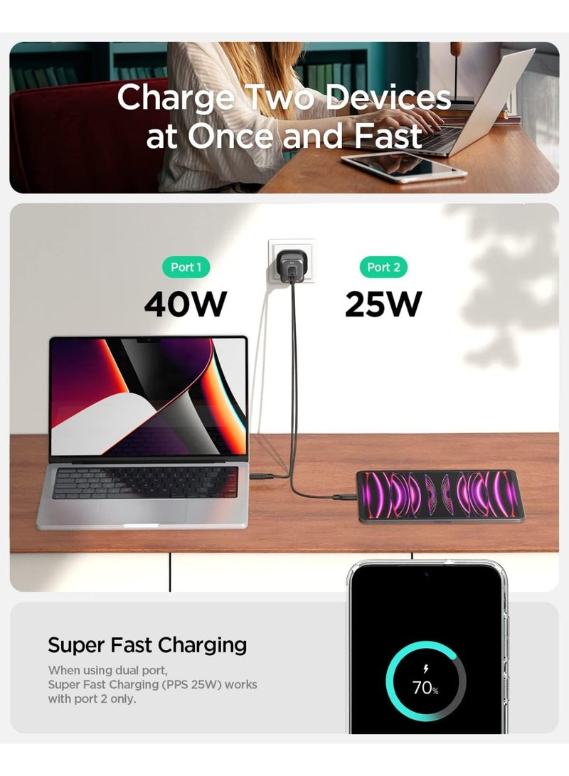 Spigen ArcStation Pro GaN 652 Total 65W Dual Ports USB C Charger PD 3.0 Charging Adapter - White - Image 3