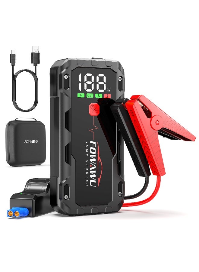 FOWAWU 26800mAh 7000A Peak Jump Starter for 12V Vehicles ( ALL Petrol / 10L Diesel) and Moto, Car Battery Jump Starter Power Pack with Smart Jumper, 5 * 3.5 CM Large Screen and LED Torch - Image 1