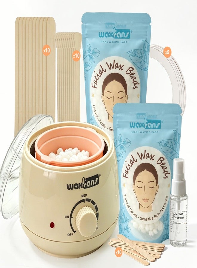Waxfans Waxing Kit for Women – Quick-Melt Wax Kit, 8.5oz Mini Wax Pot with Temp Control, for Safe At-Home Waxing – Gentle on Face Eyebrow Bikini Brazilian, 400g Pure wax Beads & 30 Sticks (Cream W - Image 1