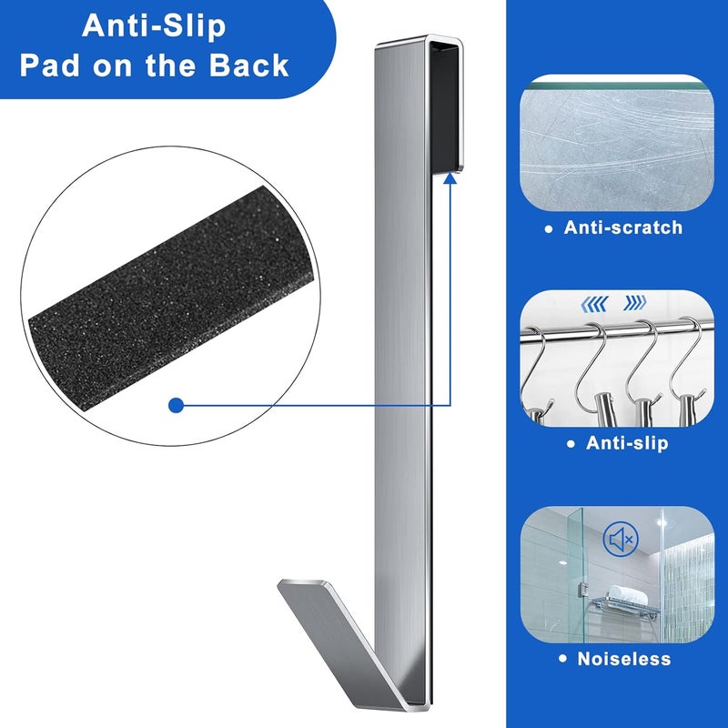 Fumax Shower Door Hooks 10 in, Shower Hooks for Towels, Heavy Duty Drilling-Free Extended Shower Towel Hooks for Bathroom Frameless Glass Shower Door, Over The Door Towel Hooks 3 Packs - Image 5