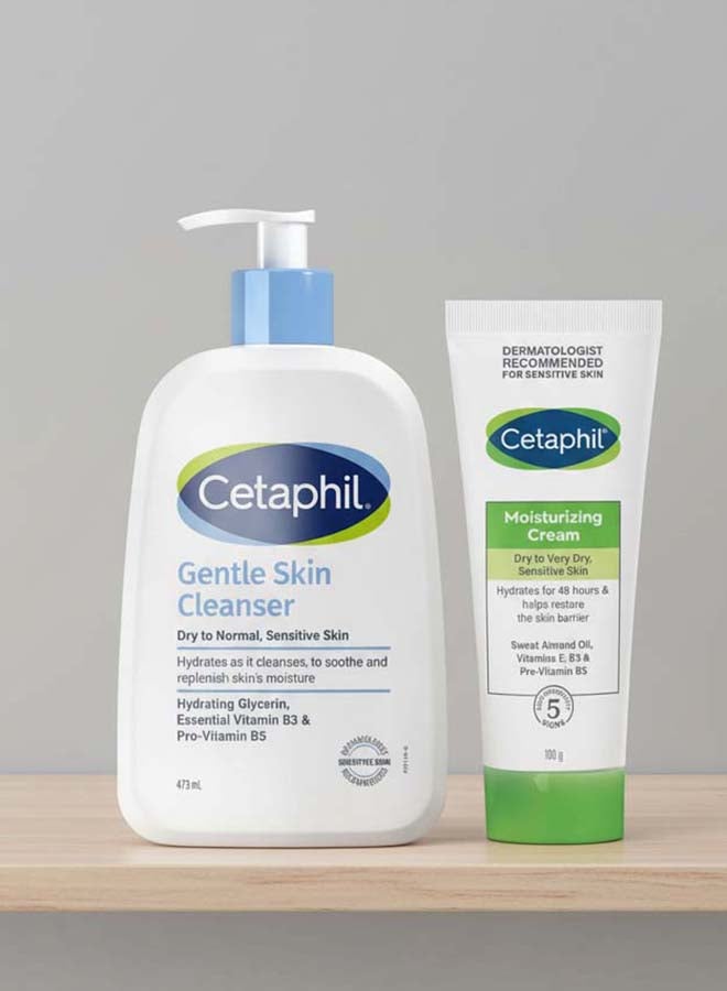Cetaphil Dry, Sensitive Skin Daily Hydrating Niacinamide Value Set: Gentle Skin Cleanser 473ml + Moisturizing Cream 100g for Normal to Dry Sensitive Skin UAE official Pack - Image 1