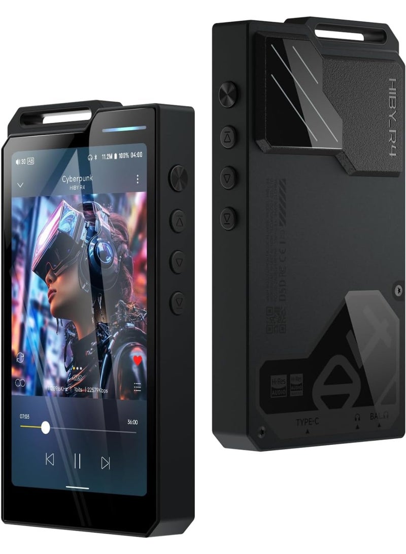 HiBy مشغل موسيقى HiBy R4 ES9018Q2M*4 بنظام Android 12، يدعم تشغيل ملفات MP3، وتقنية Bluetooth، وWiFi، وDSD256، وMQA، و16x، ومحول صوت رقمي تناظري USB، ومضخم صوت لسماعات الرأس، وعمر بطارية يصل إلى 11 ساعة، وشاشة 4.7 بوصة، ورقم تعريف المنتج OPA1652. - Image 1
