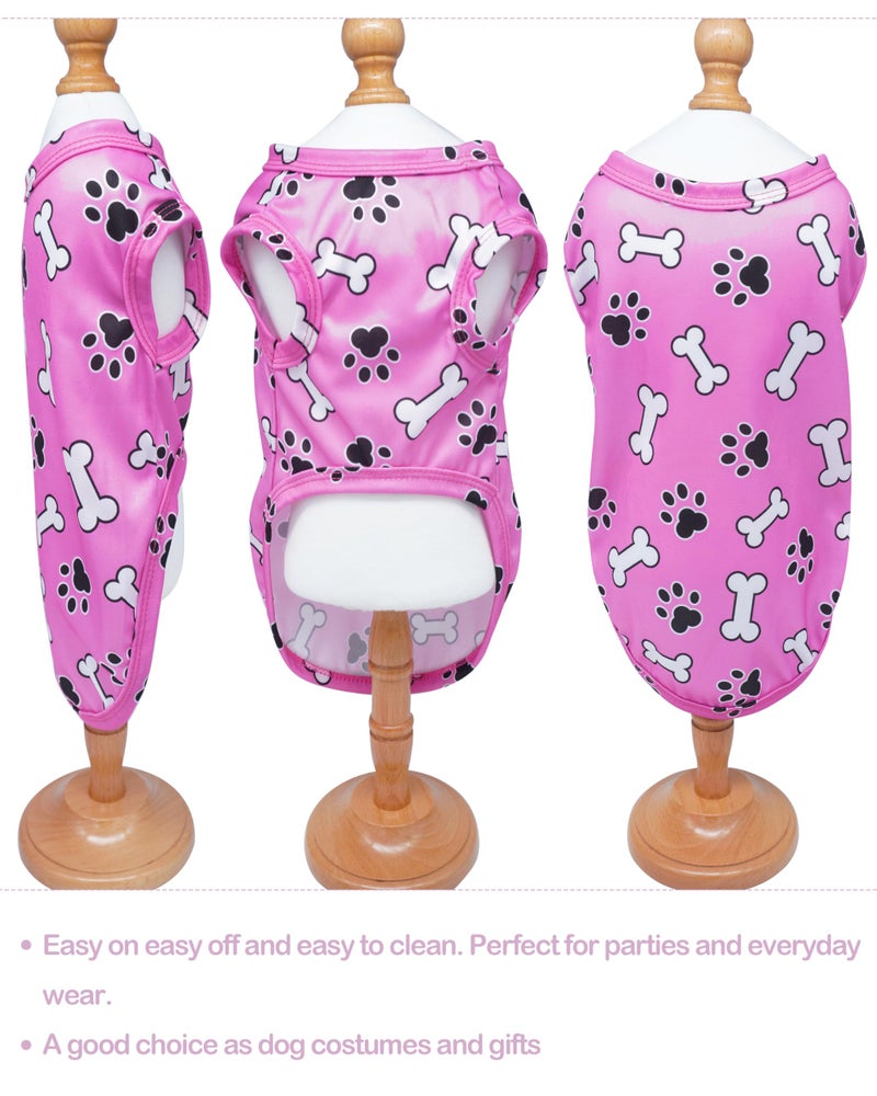 PET SHOW 4 Pack Paw Bone Printed Dog Clothes Shirts Soft Dog Vest Lightweight Sleeveless Cats Doggies T-Shirts Puppies Tank Top Tee Cat Clothes for Small Medium Dogs White Black Pink Blue S - Image 2