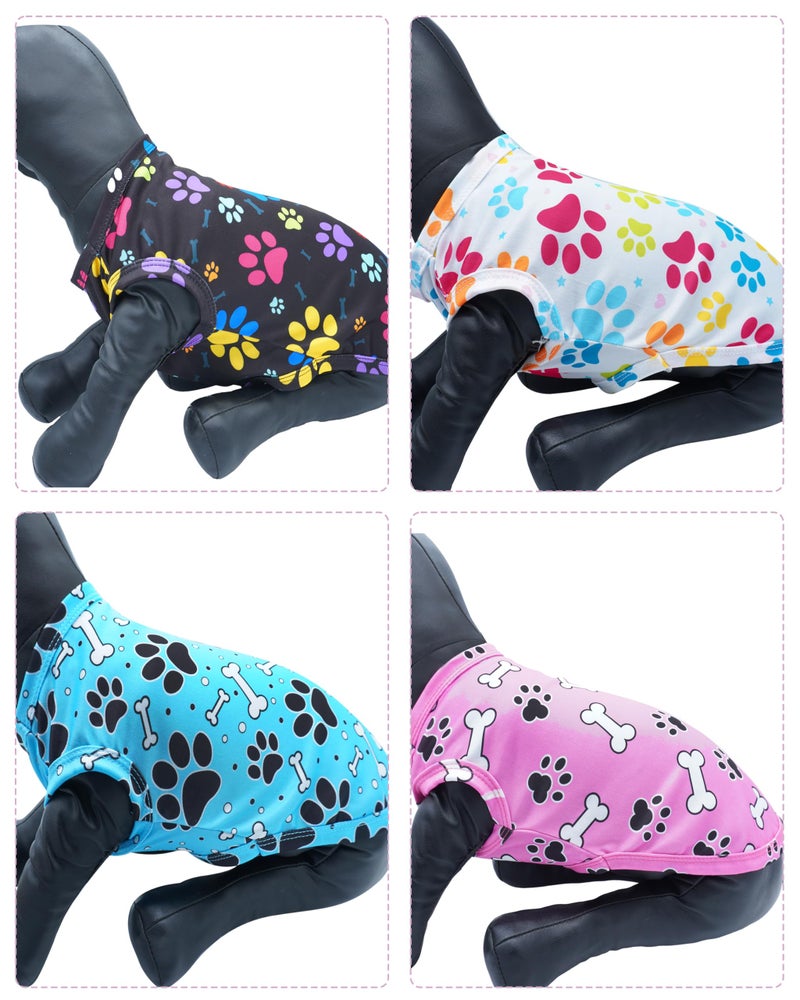 PET SHOW 4 Pack Paw Bone Printed Dog Clothes Shirts Soft Dog Vest Lightweight Sleeveless Cats Doggies T-Shirts Puppies Tank Top Tee Cat Clothes for Small Medium Dogs White Black Pink Blue S - Image 3