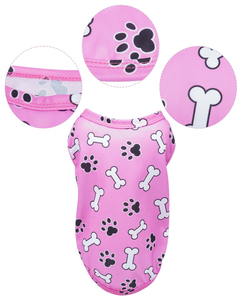PET SHOW 4 Pack Paw Bone Printed Dog Clothes Shirts Soft Dog Vest Lightweight Sleeveless Cats Doggies T-Shirts Puppies Tank Top Tee Cat Clothes for Small Medium Dogs White Black Pink Blue S - Image 5