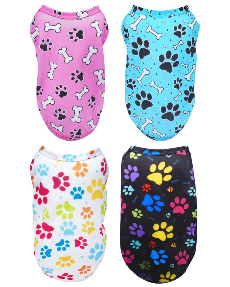 PET SHOW 4 Pack Paw Bone Printed Dog Clothes Shirts Soft Dog Vest Lightweight Sleeveless Cats Doggies T-Shirts Puppies Tank Top Tee Cat Clothes for Small Medium Dogs White Black Pink Blue S - Image 1