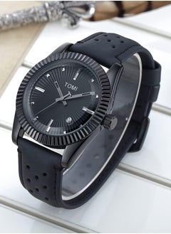 TOMI An elegant black analogue watch with a leather strap from TOMI for both men and women  - Image 2