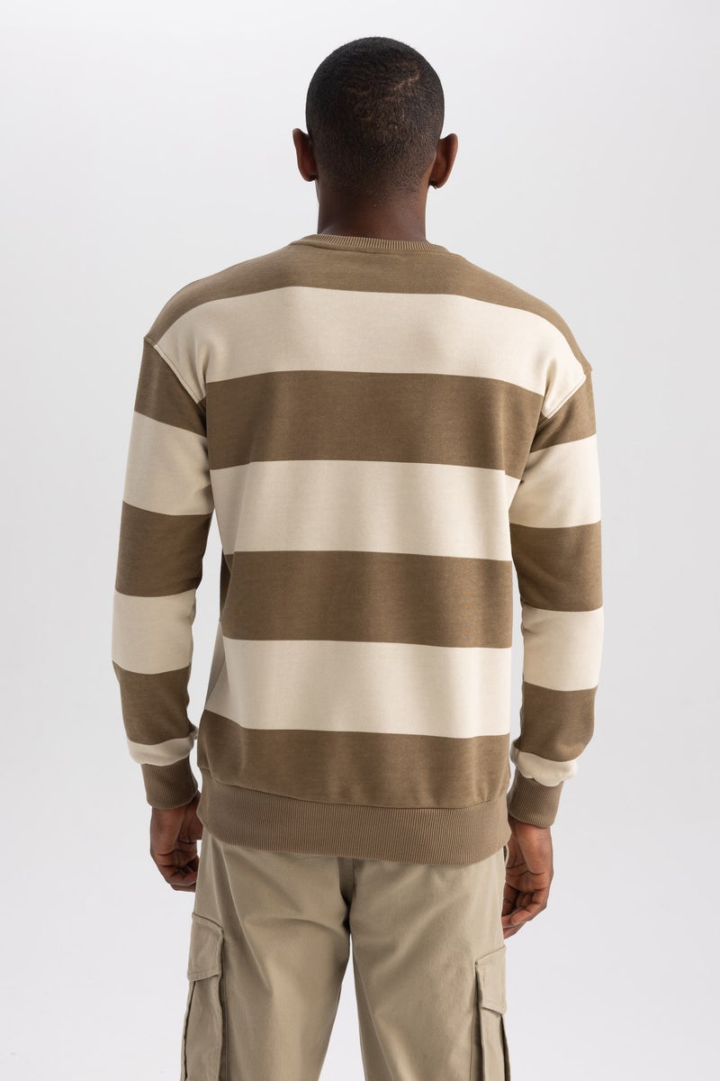 DeFacto Man Boxy Fit Crew Neck Striped Printed Sweatshirt  - Image 3