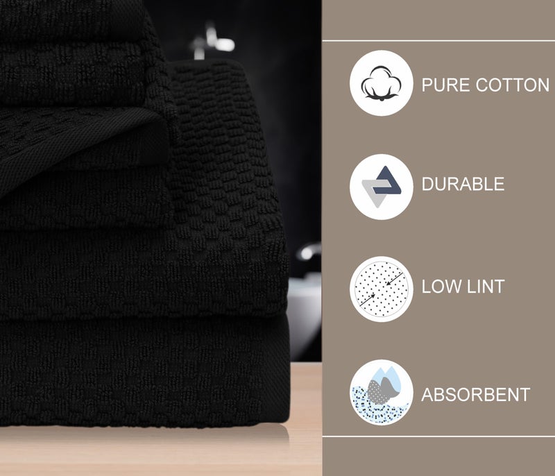 Cotton Craft Waffle 6 Piece Towel Set - 100% Cotton - 2 Oversized Luxury Euro Spa Waffle Weave Large Bath Towels  2 Hand Towels  2 Washcloths - Absorbent Quick Dry Hotel Bathroom Shower Pool - Black - Image 3