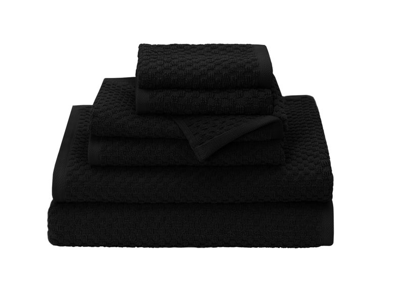 Cotton Craft Waffle 6 Piece Towel Set - 100% Cotton - 2 Oversized Luxury Euro Spa Waffle Weave Large Bath Towels  2 Hand Towels  2 Washcloths - Absorbent Quick Dry Hotel Bathroom Shower Pool - Black - Image 1