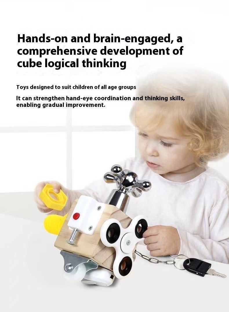 Busy Cube Montessori Lock and Key Toy Set for Toddlers Kids Sensory Wooden Activity Busy Board,Educational Activities Travel Toy Kids Gifts for Birthday Festivals - Image 1