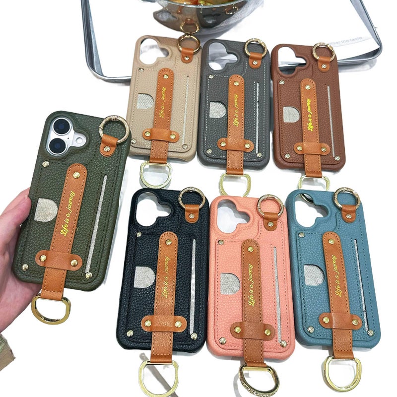 MS غطاء واقي بملمس جلد لـ iPhone 15 / 15 Plus / 15 Pro / 15 Pro Max مع مقاوم للصدمات وحامل بطاقات مع مقاوم للصدمات مع حماية من السقوط مع حامل قائم باللون بني بوظيفة حامل باللون البني - Image 3