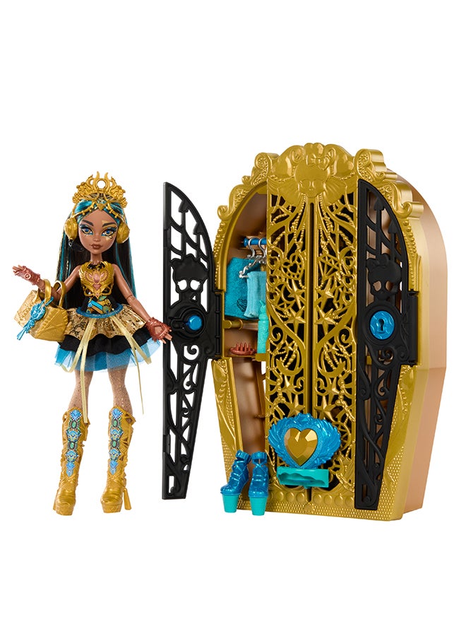 MONSTER HIGH Skulltimate Secrets Doll & Accessories Set, Monster Mysteries Cleo De Nile with Dress-Up Closet & 19+ Surprises including Clothes - Image 1