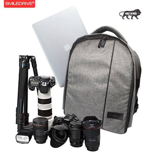 SMILEDRIVE® Waterproof Dslr Standard Backpack Camera Bag, Lens Accessories Carry Case For All Slr Cameras (Grey) - Image 5