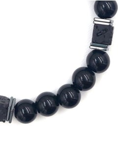 CHRYSOSTOMOS Handmade Beaded Bracelet with Rounded-Squared Black Onyx and Silver Hematite, Durable Silicone Elastic  - Image 3
