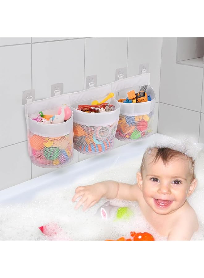 إيروريكس صندوق تخزين ألعاب حوض الاستحمام الأفقي المكون من ثلاثة أقسام يتضمن خمسة خطافات لاصقة خالية من العفن - Image 1