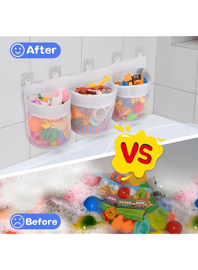 إيروريكس صندوق تخزين ألعاب حوض الاستحمام الأفقي المكون من ثلاثة أقسام يتضمن خمسة خطافات لاصقة خالية من العفن - Image 3