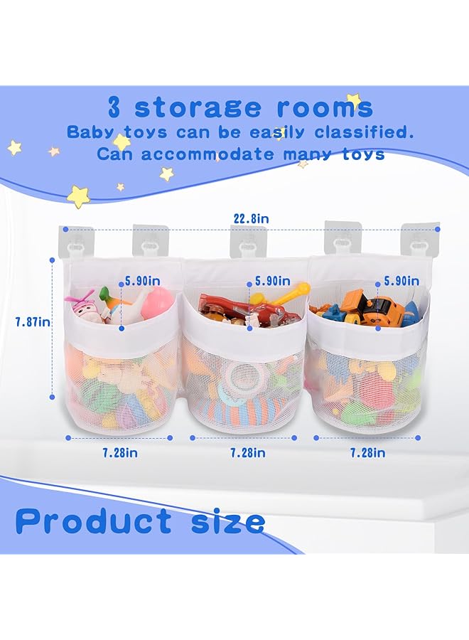 إيروريكس صندوق تخزين ألعاب حوض الاستحمام الأفقي المكون من ثلاثة أقسام يتضمن خمسة خطافات لاصقة خالية من العفن - Image 5