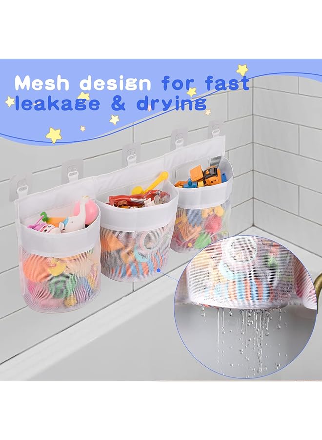 إيروريكس صندوق تخزين ألعاب حوض الاستحمام الأفقي المكون من ثلاثة أقسام يتضمن خمسة خطافات لاصقة خالية من العفن - Image 2