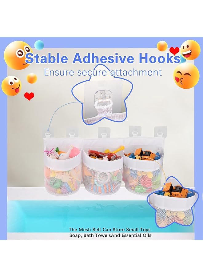 إيروريكس صندوق تخزين ألعاب حوض الاستحمام الأفقي المكون من ثلاثة أقسام يتضمن خمسة خطافات لاصقة خالية من العفن - Image 4