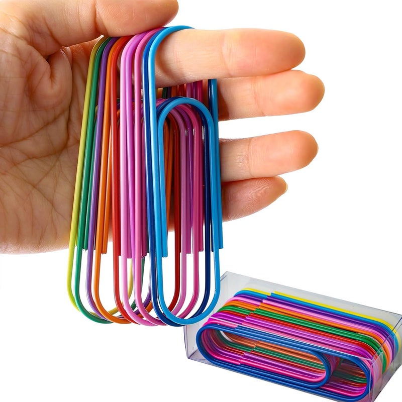 Timenu 4" Inch Large Size Paper Clips, 20 Pcs Jumbo Paper Clips - Smooth Multicolored Mega Colored Holder for Office School Document Organizing - Image 1