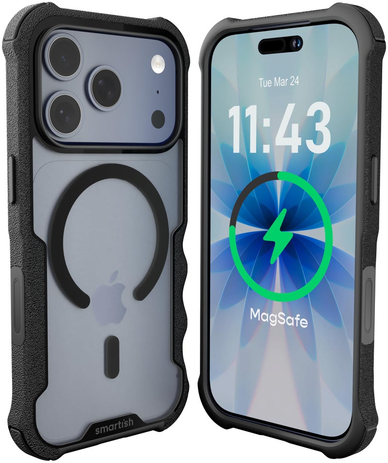 Smartish iPhone 17 Pro MagSafe Case Gripzilla Protective Magnetic Case for Men Rugged Tough Military Grade Heavy Duty Grip Armor Drop Tested for Apple iPhone 17 Pro Clearly Black - Image 2