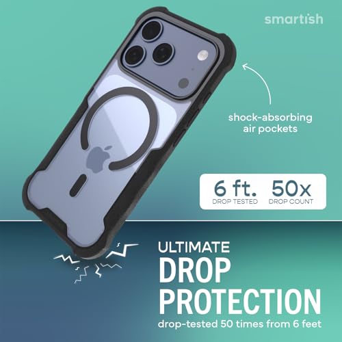 Smartish iPhone 17 Pro MagSafe Case Gripzilla Protective Magnetic Case for Men Rugged Tough Military Grade Heavy Duty Grip Armor Drop Tested for Apple iPhone 17 Pro Clearly Black - Image 3