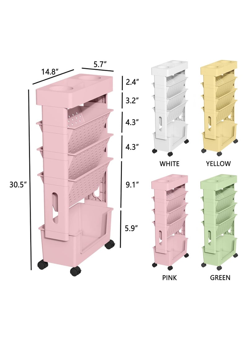 Gogoya - 5 Tier Book Rack Storage Bookshelf, Movable Removable Bookcase with Wheels, Large Capacity Unique Plastic Bookshelves for Kids Children Students Study in Bedroom Living Room Home School - Image 1