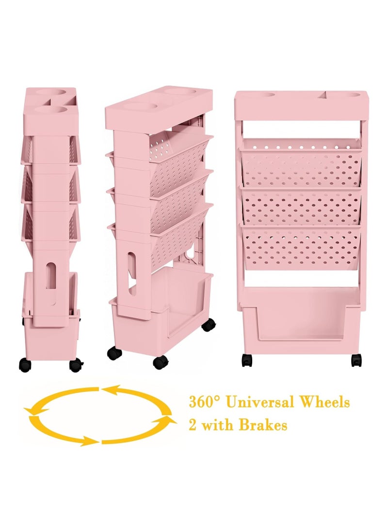 Gogoya - 5 Tier Book Rack Storage Bookshelf, Movable Removable Bookcase with Wheels, Large Capacity Unique Plastic Bookshelves for Kids Children Students Study in Bedroom Living Room Home School - Image 1