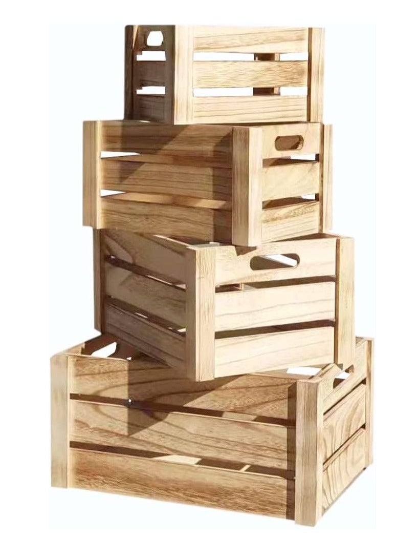 FFD  Wooden Storage Box Crates - Nesting Crates with Cutout Handles, Decorative and Functional Storage Solutions for Organization and Display - Image 1