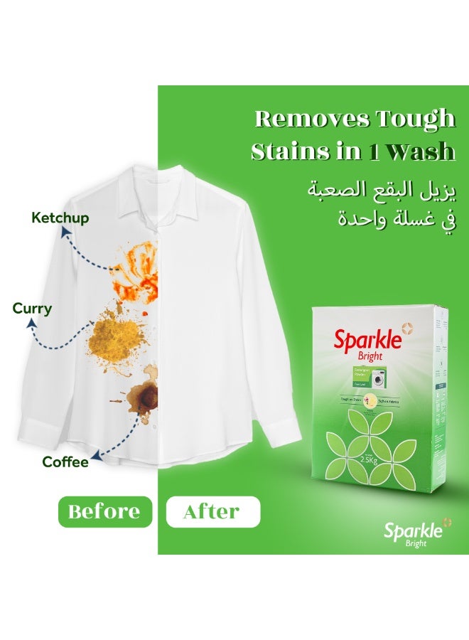 سباركل برايت  مسحوق غسيل سباركل برايت - 2.5 كجم (للغسالات الأمامية)، يزيل البقع الصعبة من أول غسلة، تركيبة سريعة الذوبان وخالية من الكلور، لا يتسبب في انتقال الألوان بعد الغسيل المتكرر، عطر طويل الأمد، مناسب لجميع أنواع الأقمشة. - Image 2