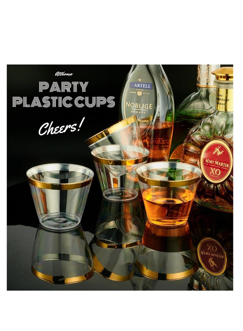SYOSI Elegant Gold Rimmed Plastic Cups 9oz Clear Plastic Cups With RiM Gold Disposable Cups For Wedding Cocktail Cups Plastic Clear Plastic Cups For Party Wedding Cups Party Cups Gold Cups 100pcs - Image 5