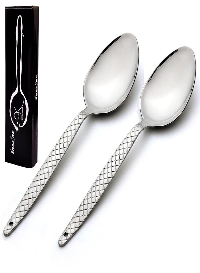 BNAZIND Chef Kunz Spoon Set | 18/10 Silver Stainless Steel Serving Sauce Spoon | 9 inch 2.5 Tbsp Basting, Quenelle, Cooking,Plating, Dinner Chef Spoons with Non-Slip Grip - Image 1