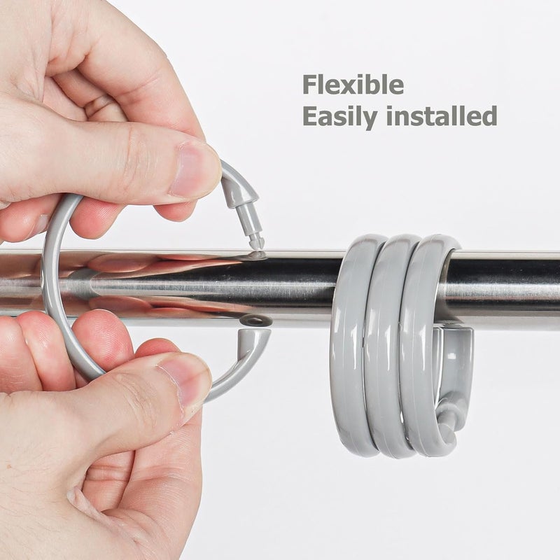 Qulable Grey Shower Curtain Hooks Rings, 12 Pcs Circular Plastic Shower Curtain Rings for Bathroom, Plastic Shower Curtain Hooks for Shower Curtain Rod, Shower Hooks Rings for Shower Curtain - Image 4