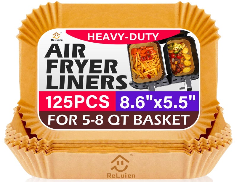 ReLuien Air Fryer Liners Disposable, Rectangular Parchment paper for Ninja 2-Basket Air Fryer, 125Pcs Natural Ninja Dual Airfryer Liners, Greaseproof Air Fryer Liners for Ninja DZ201, DZ401, FG551 - Image 1