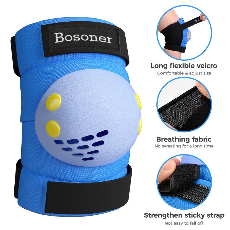 BOSONER Kids/Youth Knee Pads Elbow Pads Wrist Guards Set for 3-15 Years, Child Protective Gear Set for Roller Skates, Cycling, BMX Bike, Skateboard, Inline Skating, Scooter Riding Sports - Image 3