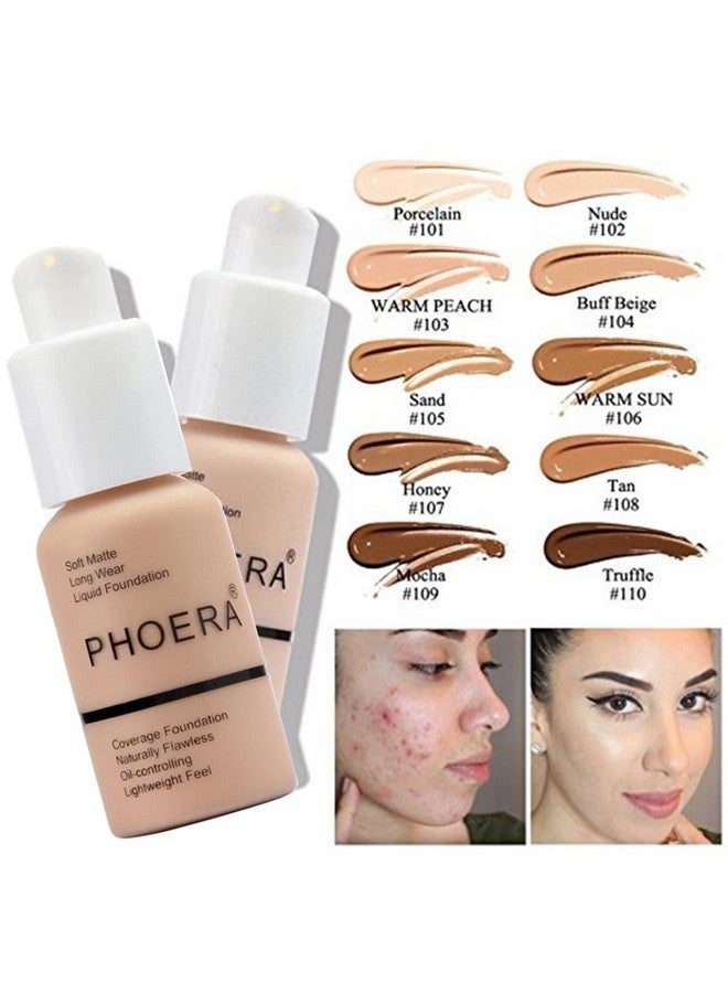 Hilareco PHOERA Foundation,Full Coverage Foundation,PHOERA Primer,PHOERA Powder,PHOERA Concealer PHOERA Makeup Set, Kabuki Makeup Brushes Foundation Brush Powder,2 Makeup Sponge (102 Nude + 103 Warm peach) - Image 2