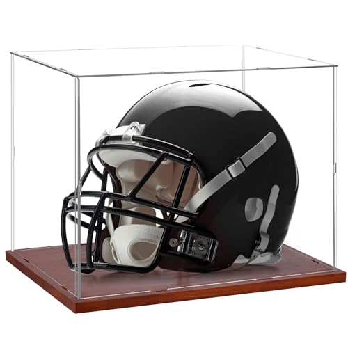 Fitense Full Size Football Helmet Display Case 15411118in Interior 100 Wooden Base Compatible with BaseballMotorcycleRacing Helmets HighTransparency Acrylic with UV Protection - Image 1