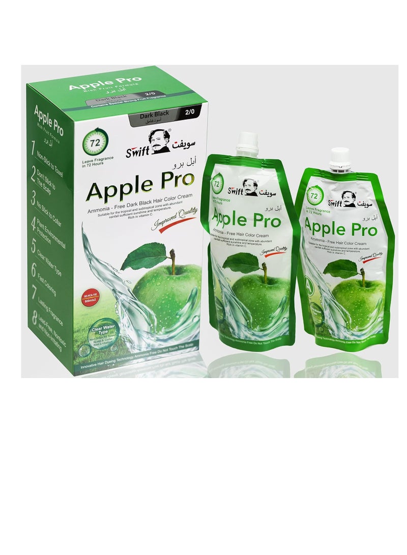 سويفت كريم صبغة شعر تفاح ابل برو خال من الامونيا لون اسود غامق رقم 2/0 كريم 500 مل + مطور 500 مل - Image 1