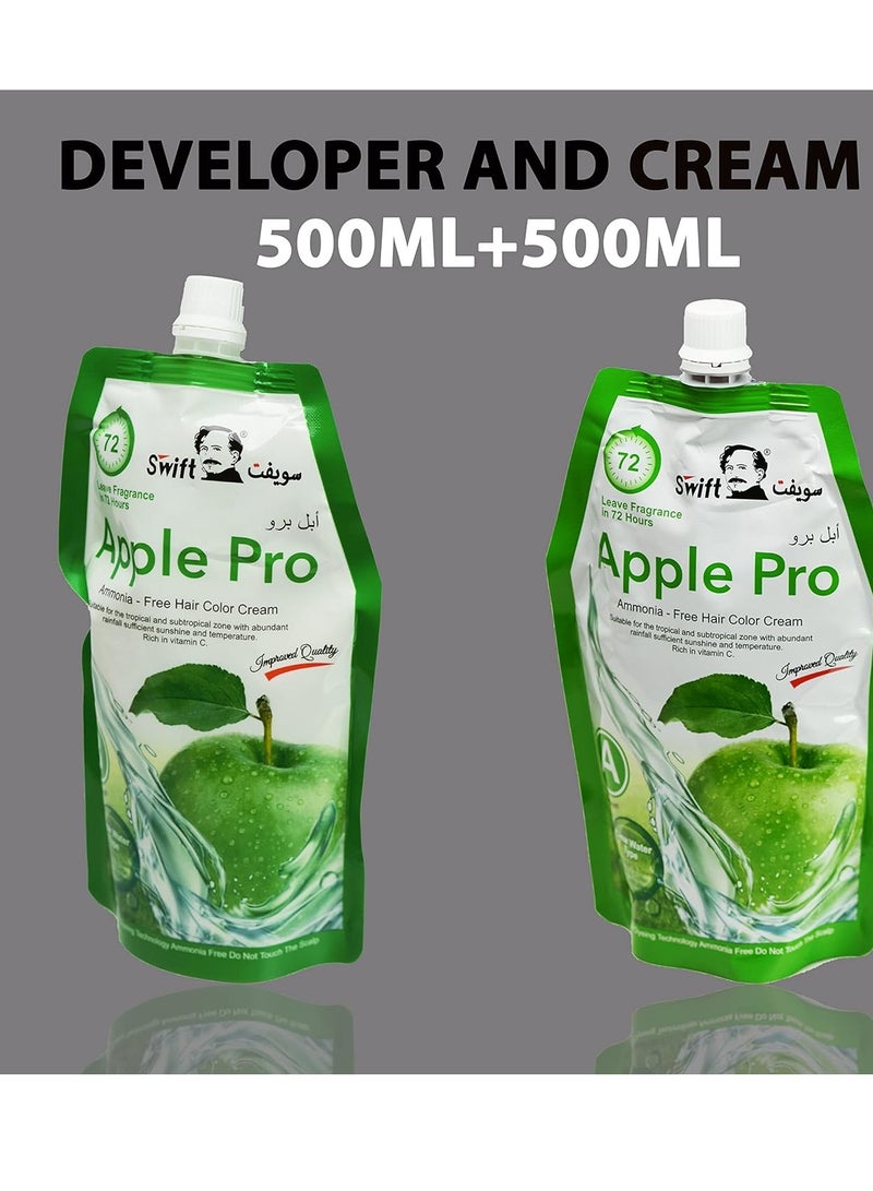 سويفت كريم صبغة شعر تفاح ابل برو خال من الامونيا لون اسود غامق رقم 2/0 كريم 500 مل + مطور 500 مل - Image 2