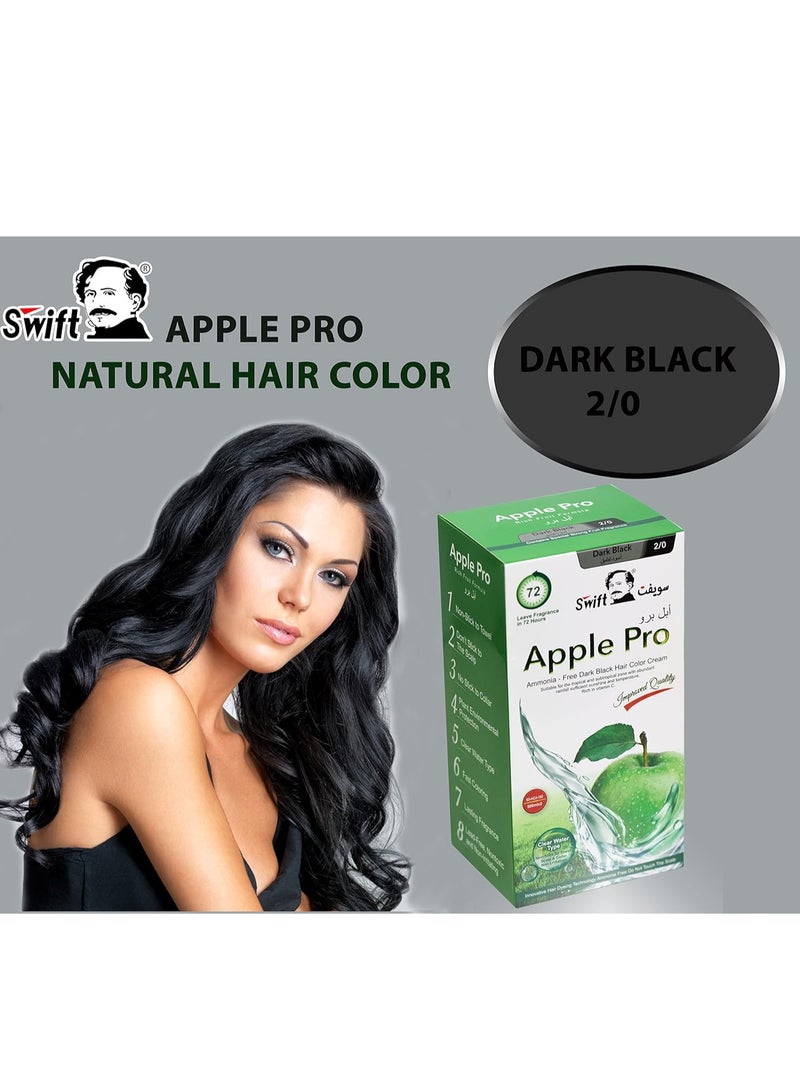 سويفت كريم صبغة شعر تفاح ابل برو خال من الامونيا لون اسود غامق رقم 2/0 كريم 500 مل + مطور 500 مل - Image 3