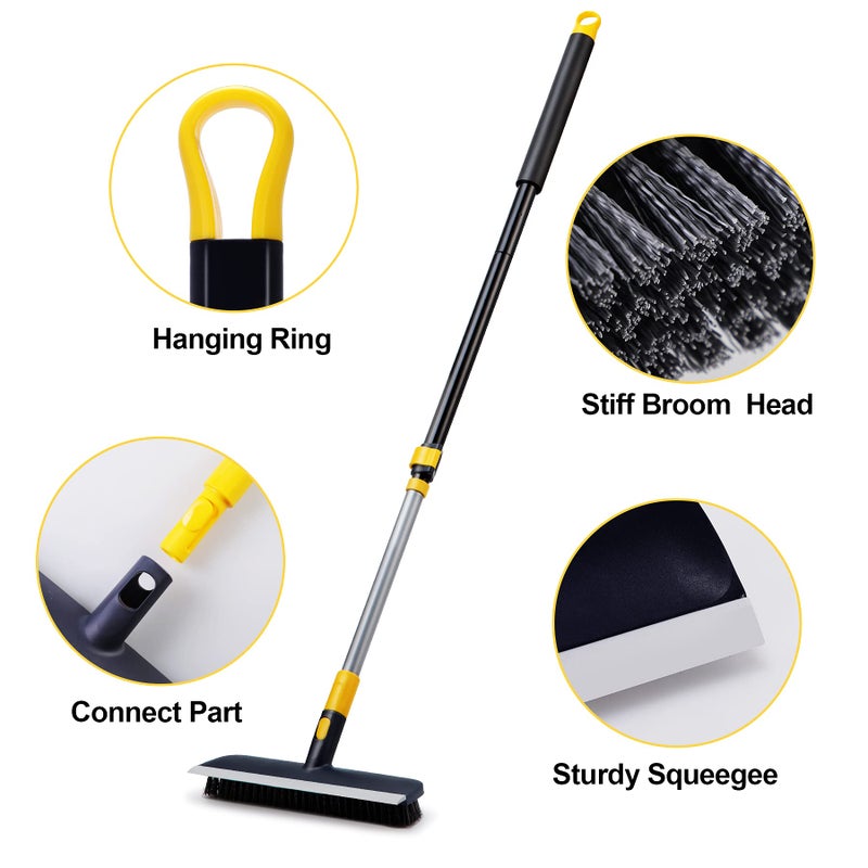 Yocada Floor Scrub Brush Telescopic Handle 2 in 1 Scrape Brush Stiff Bristle Shower Scrubber for Cleaning Patio Bathroom Garage Kitchen Wall Deck Tub Tile 55.9 inch Tall - Image 2