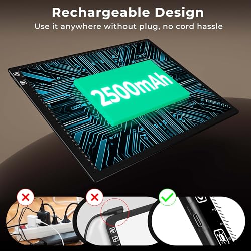 Bylitodt Rechargeable A3 Light Pad, Diamond Art Light Board, 16.7x13.5 inch Lightbox for Tracing and Drawing with 3 Colors & 6 Brightness, Tracing Pad for Weeding Vinyl, Diamond Painting Accessories - Image 2