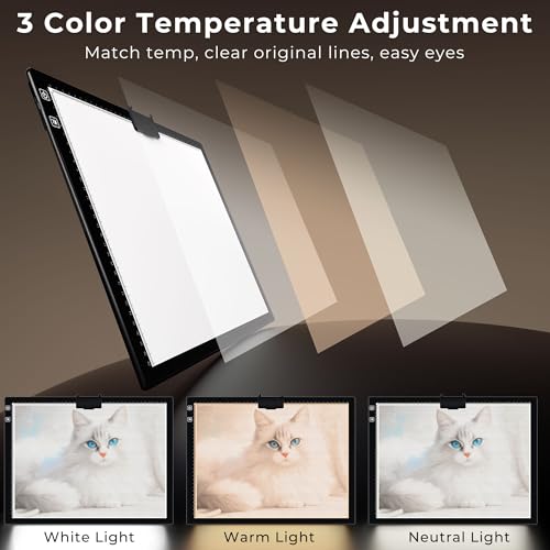 Bylitodt Rechargeable A3 Light Pad, Diamond Art Light Board, 16.7x13.5 inch Lightbox for Tracing and Drawing with 3 Colors & 6 Brightness, Tracing Pad for Weeding Vinyl, Diamond Painting Accessories - Image 4